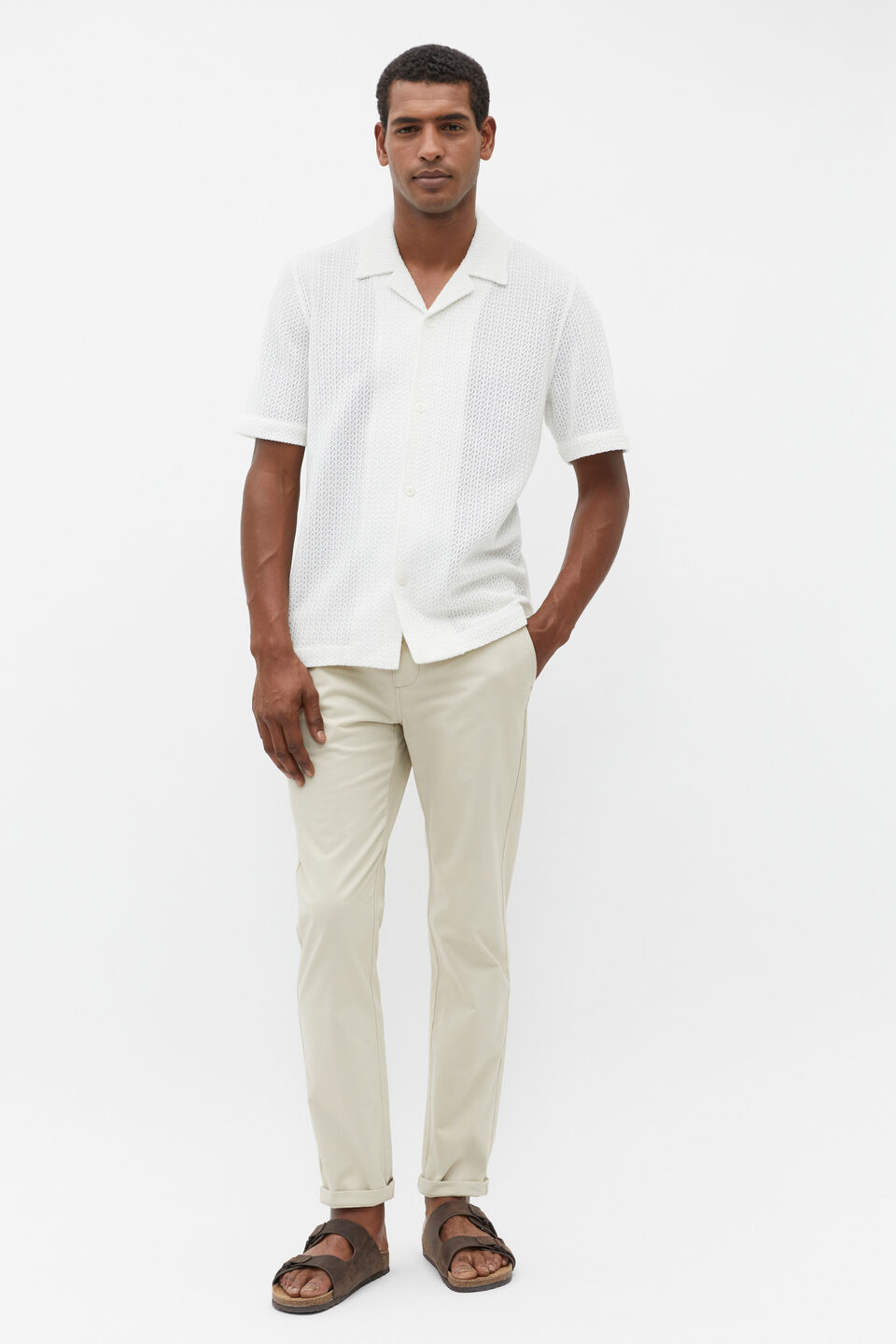 Textured Open Weave Shirt  Vintage White