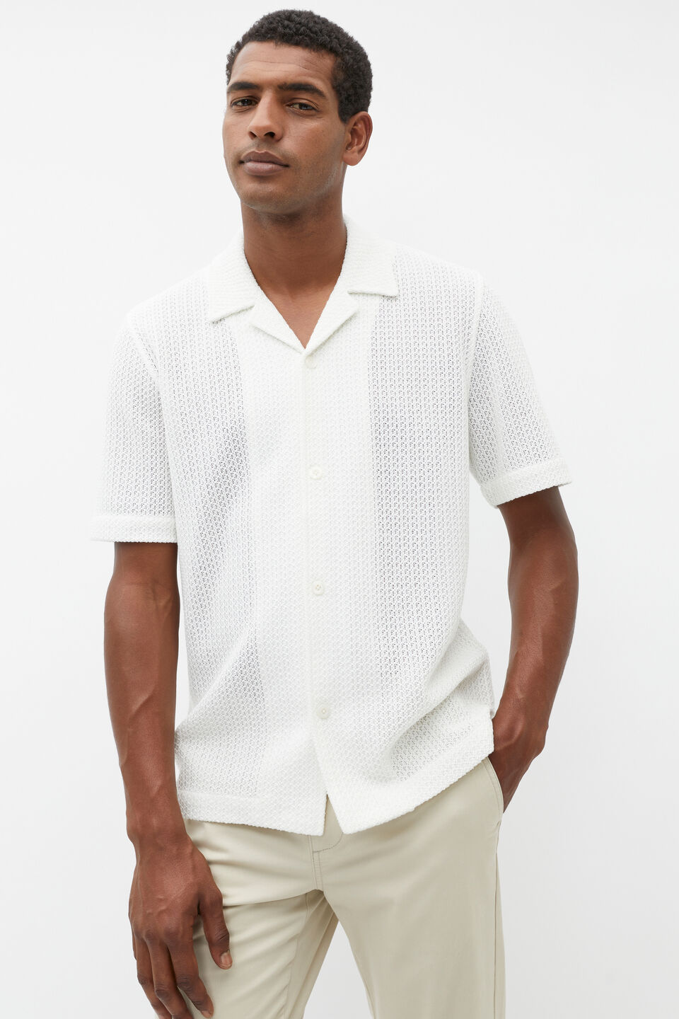 Textured Open Weave Shirt  Vintage White