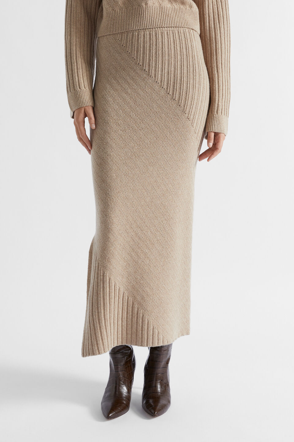 Diagonal Rib Skirt  Champagne Beige Marle