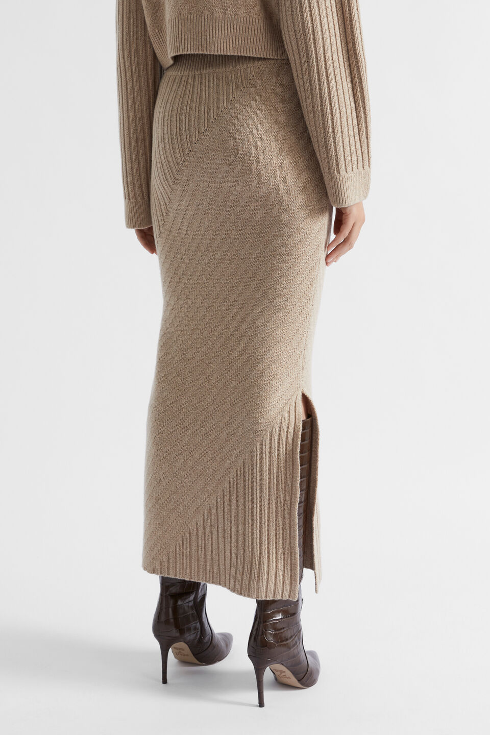 Diagonal Rib Skirt  Champagne Beige Marle
