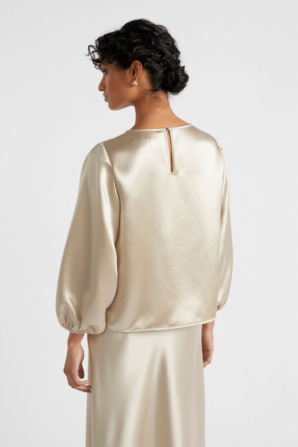 Satin Balloon Sleeve Top  Cool Sand