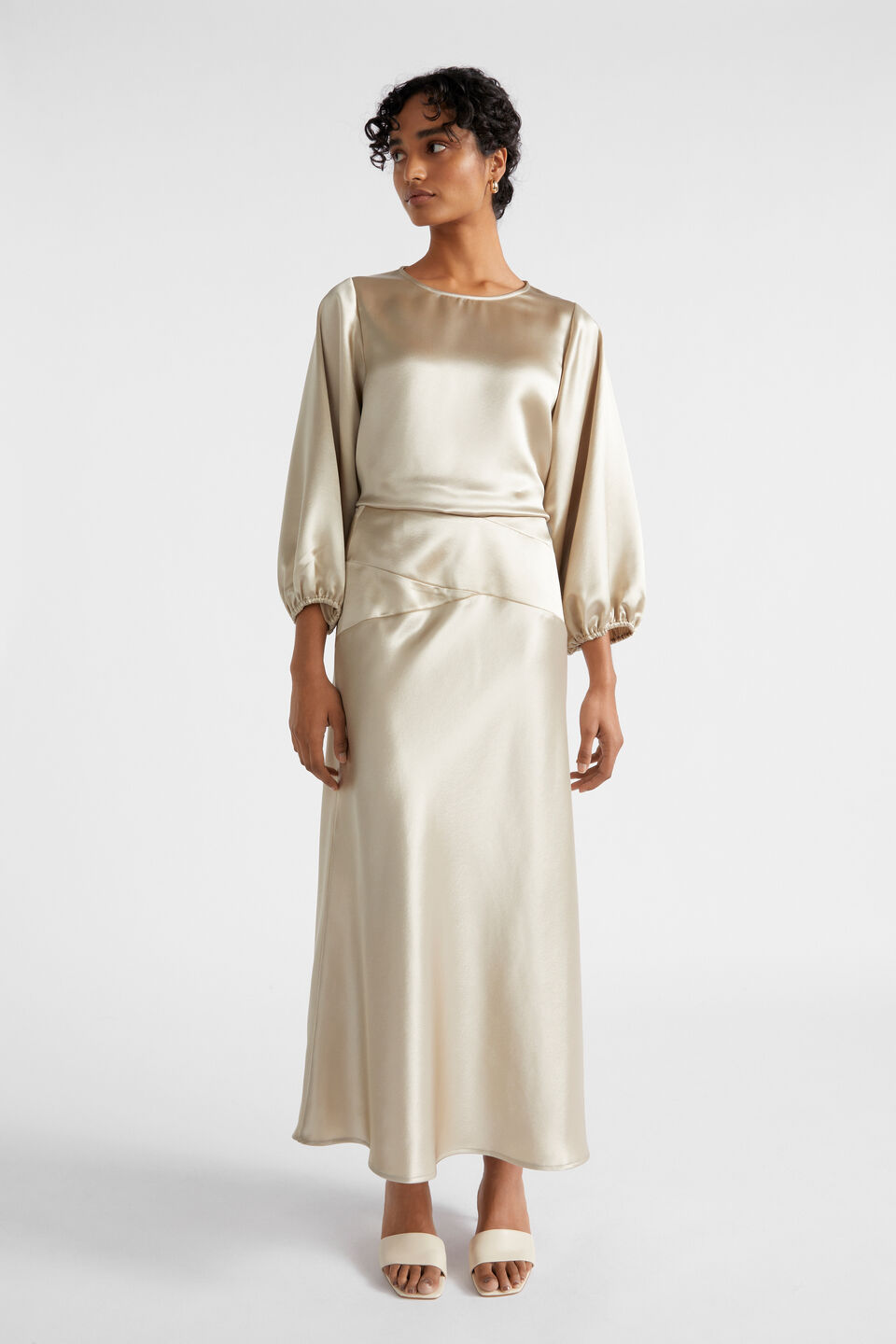 Satin Balloon Sleeve Top  Cool Sand