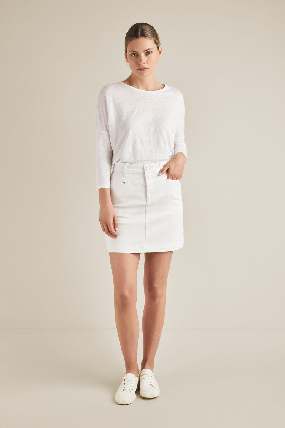Linen 3/4 Sleeve Top  Whisper White