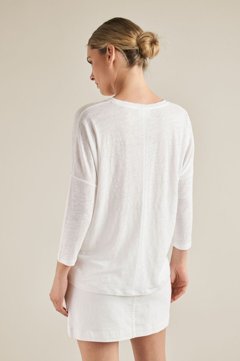 Linen 3/4 Sleeve Top  Whisper White