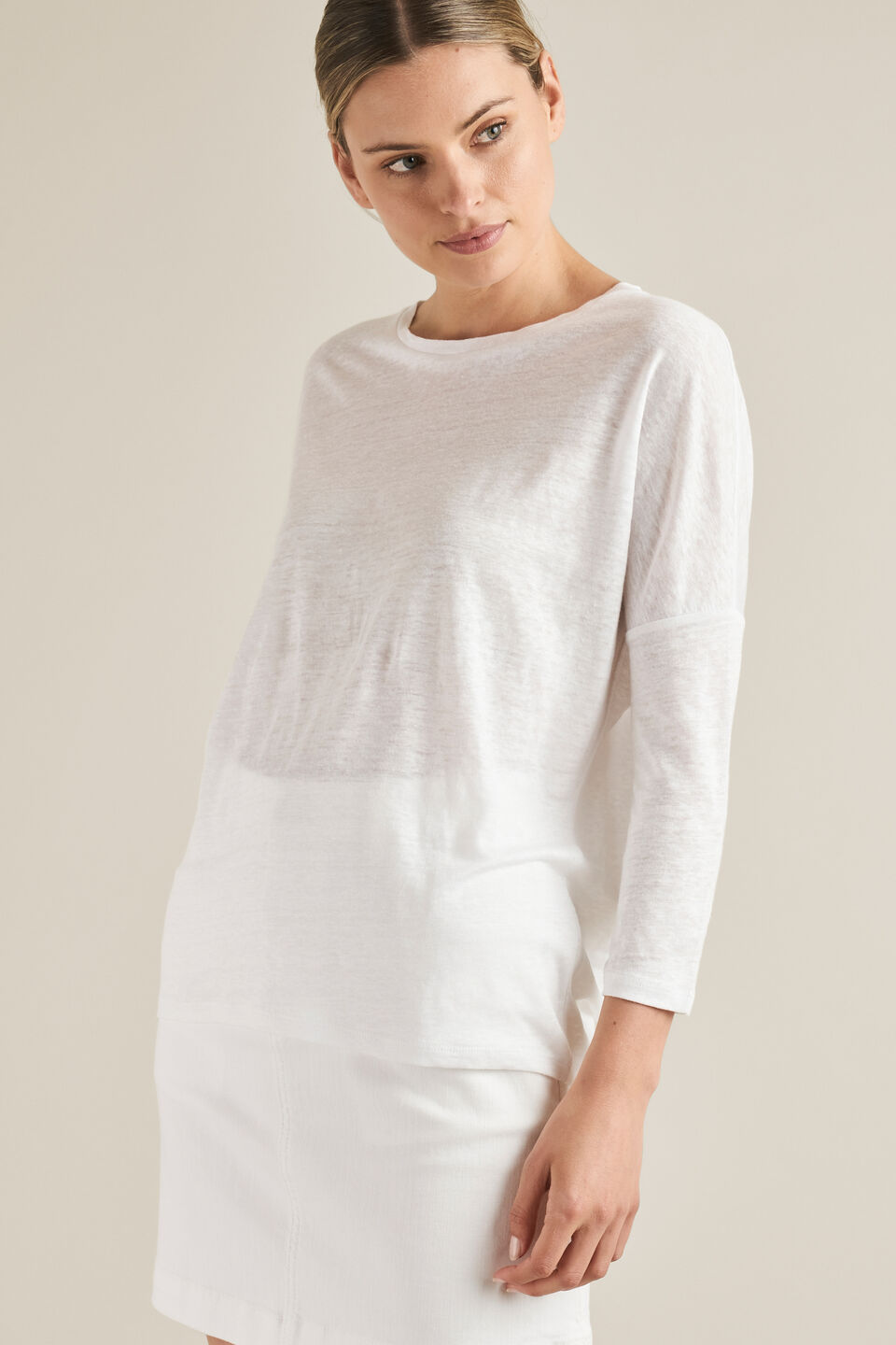 Linen 3/4 Sleeve Top  Whisper White