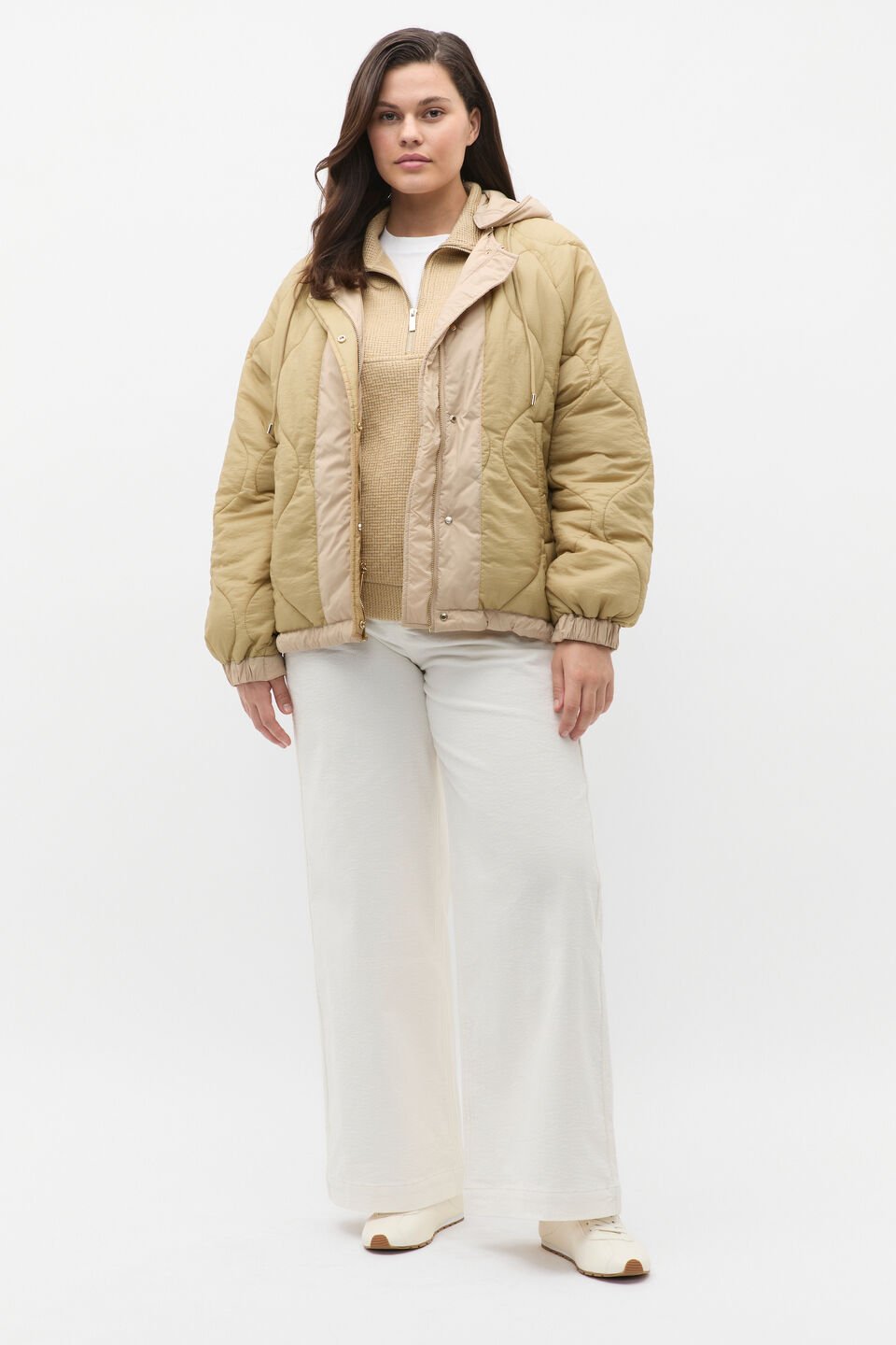 Colour Block Puffer Jacket  Cashew Multi