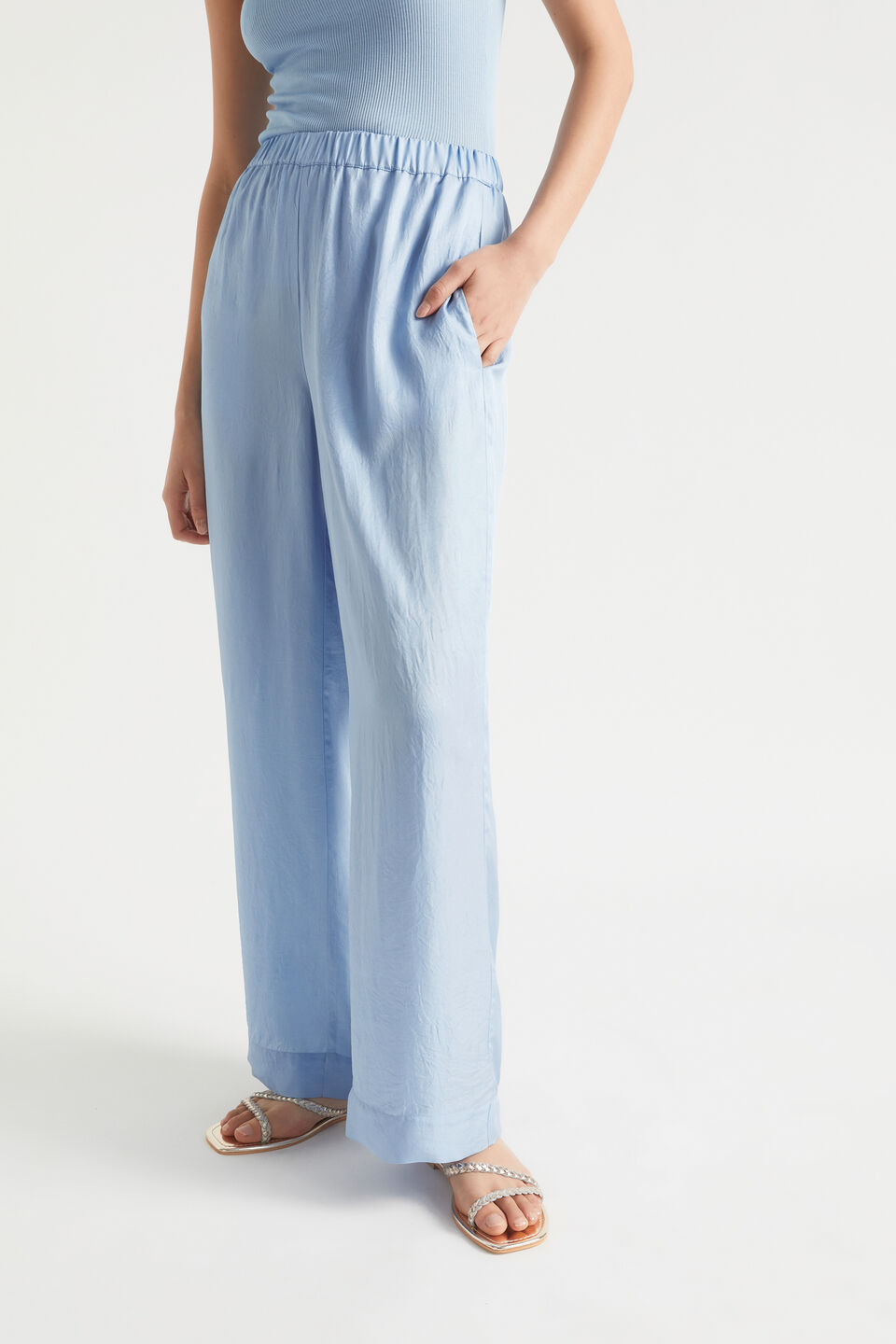 Satin Wide Leg Trouser  Bluebell