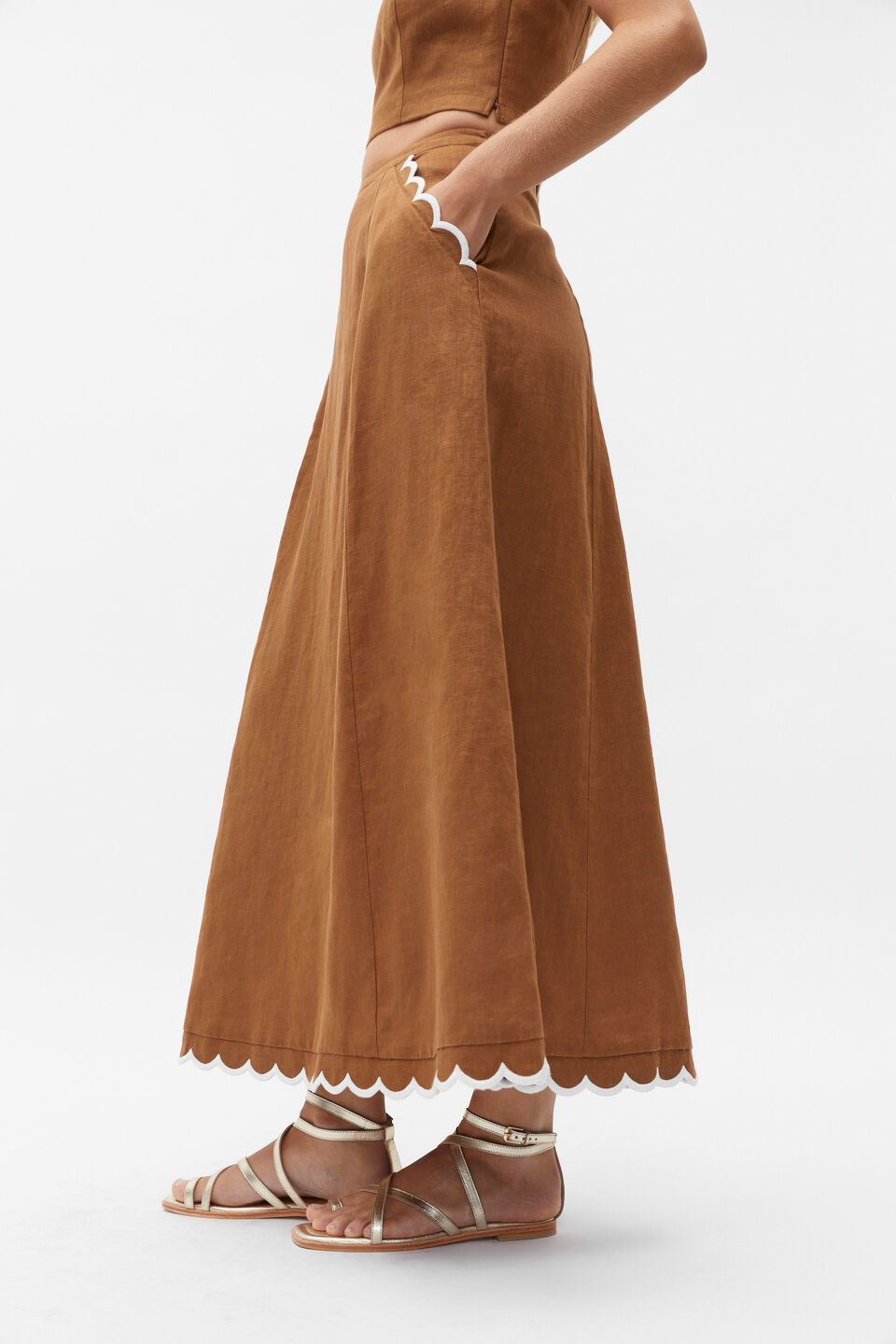 Scallop A Line Maxi Skirt  Cinnamon Spice