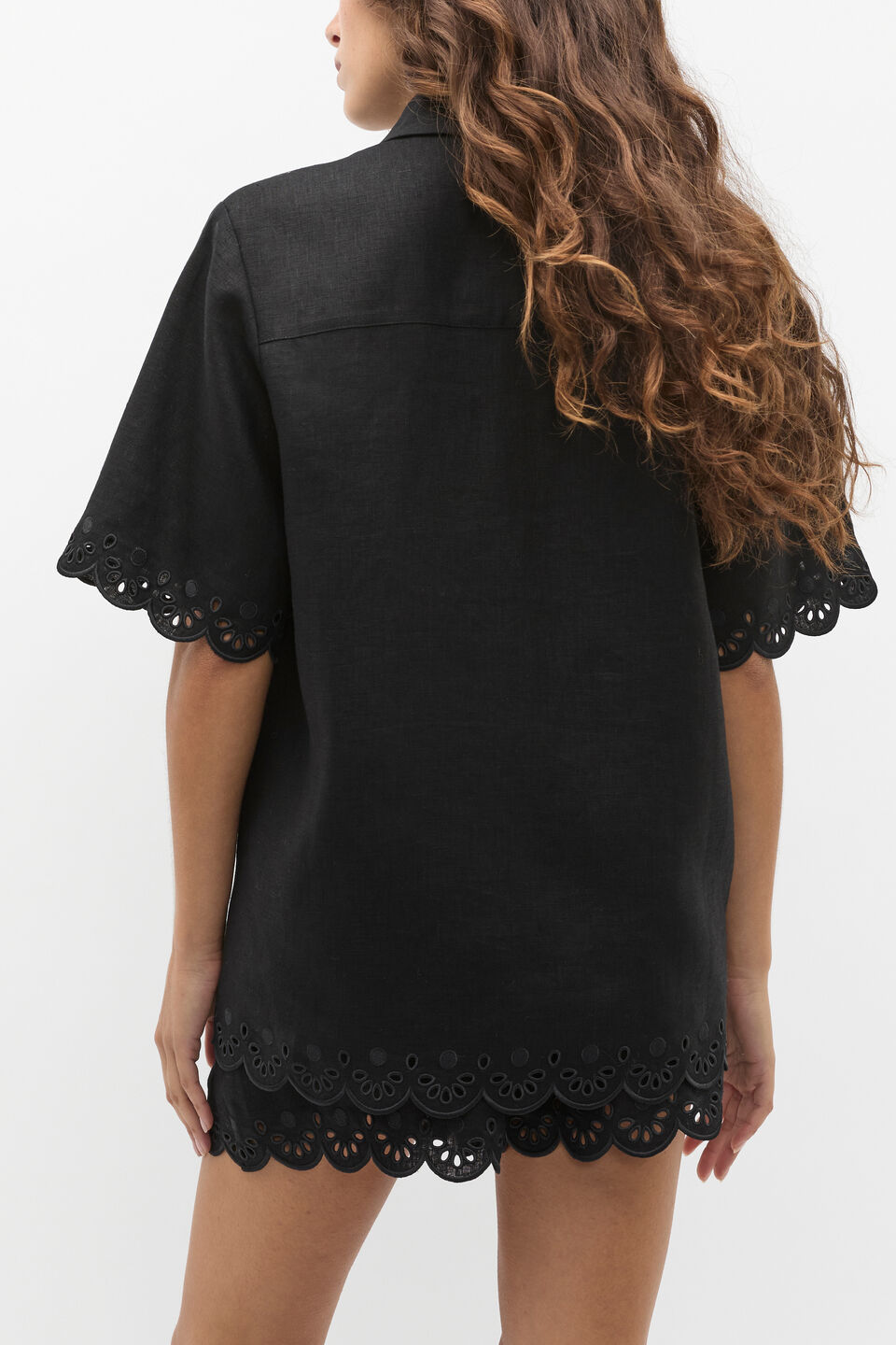 Scallop Broderie Shirt  Black