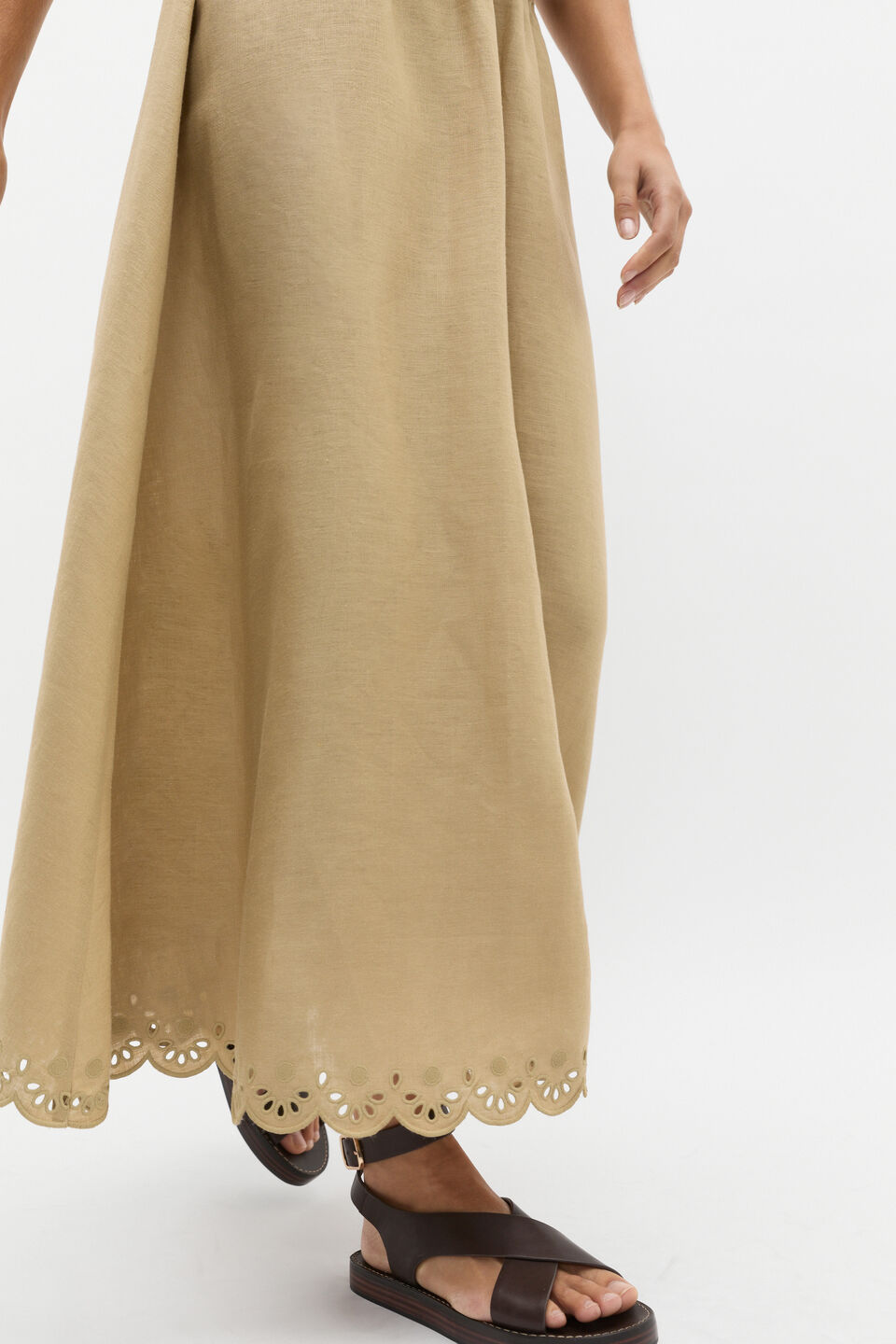 Scallop Broderie Midi Skirt  Cashew