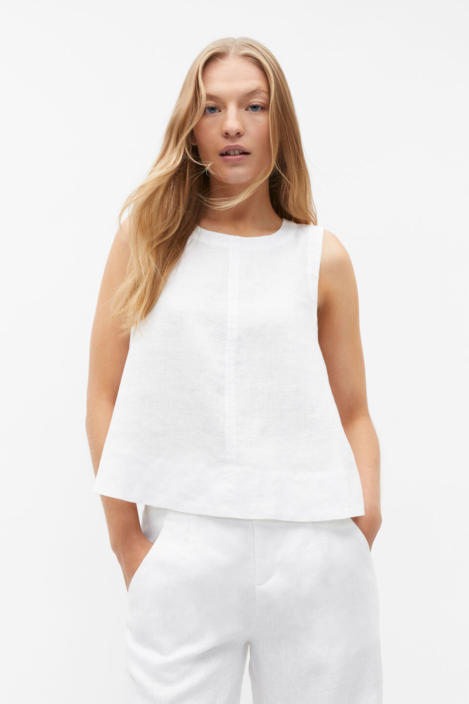 Core Linen Shell Top  Whisper White