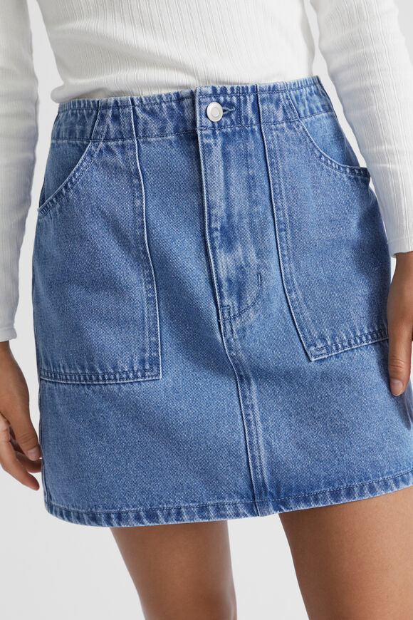 Patch Pocket Denim Skirt  Mid Blue  hi-res