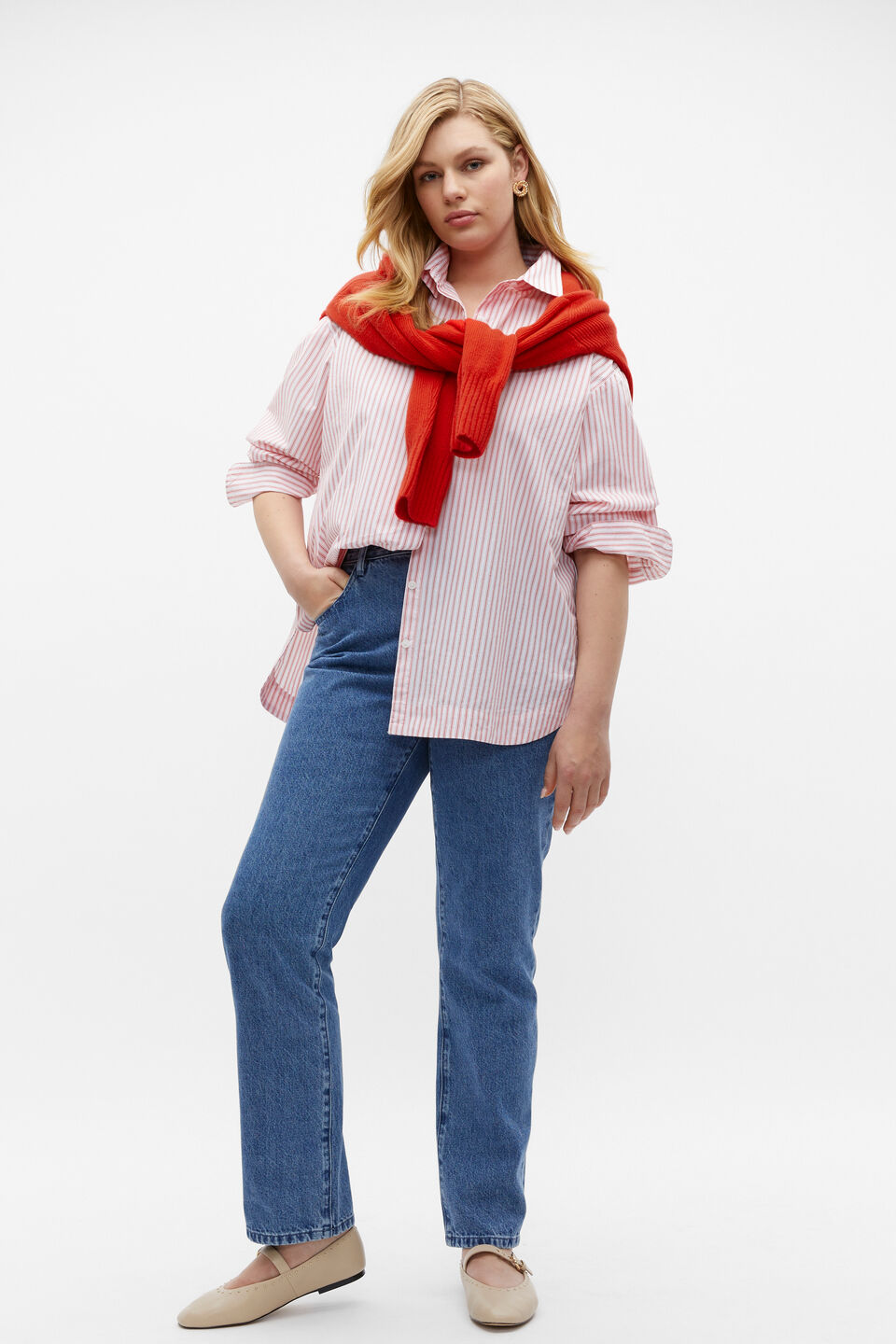 Stripe Poplin Shirt  Flame Red Stripe