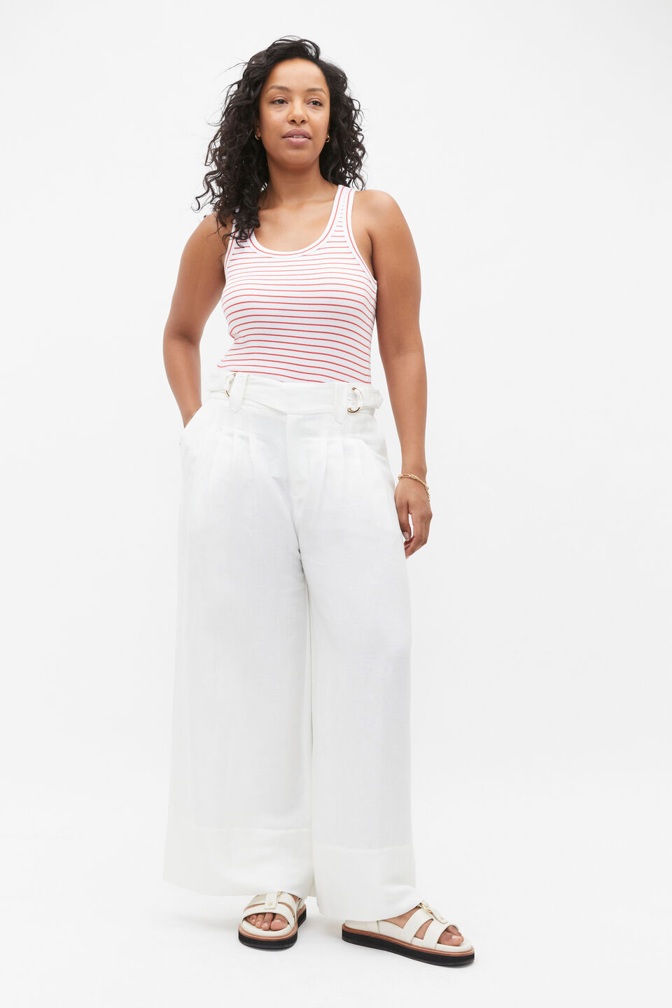 Australian Cotton Rib Tank  Strawberry Red Stripe