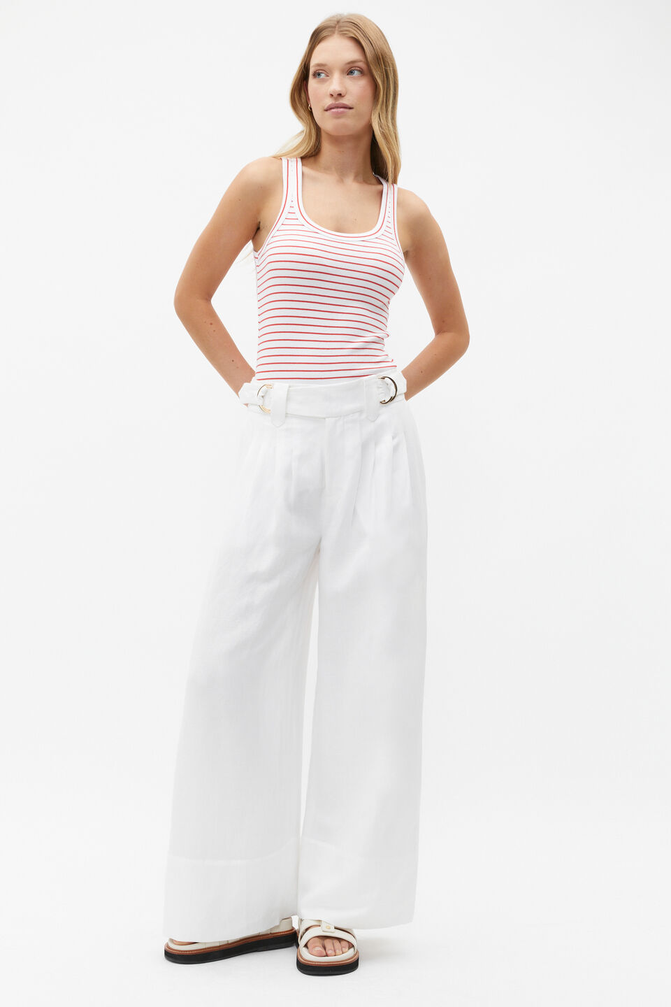 Australian Cotton Rib Tank  Strawberry Red Stripe