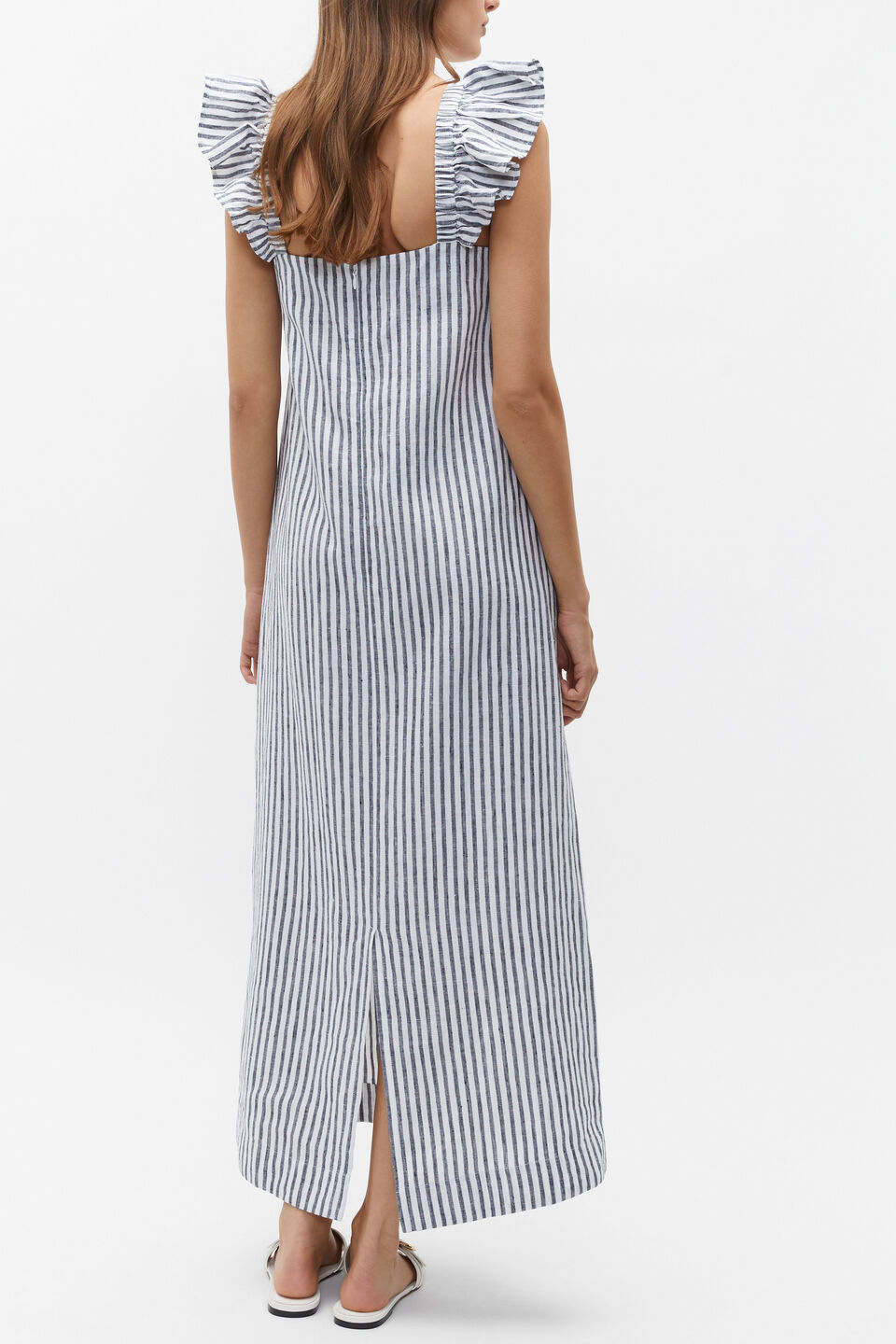 Linen Flutter Sleeve Slip Dress  Midnight Sky Stripe