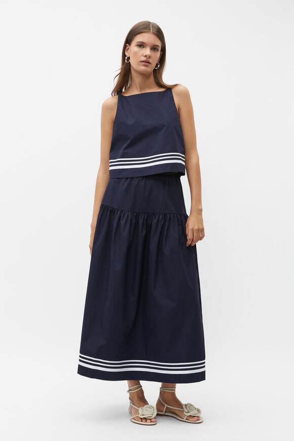 Poplin Stripe Trim Skirt  Midnight Sky  hi-res