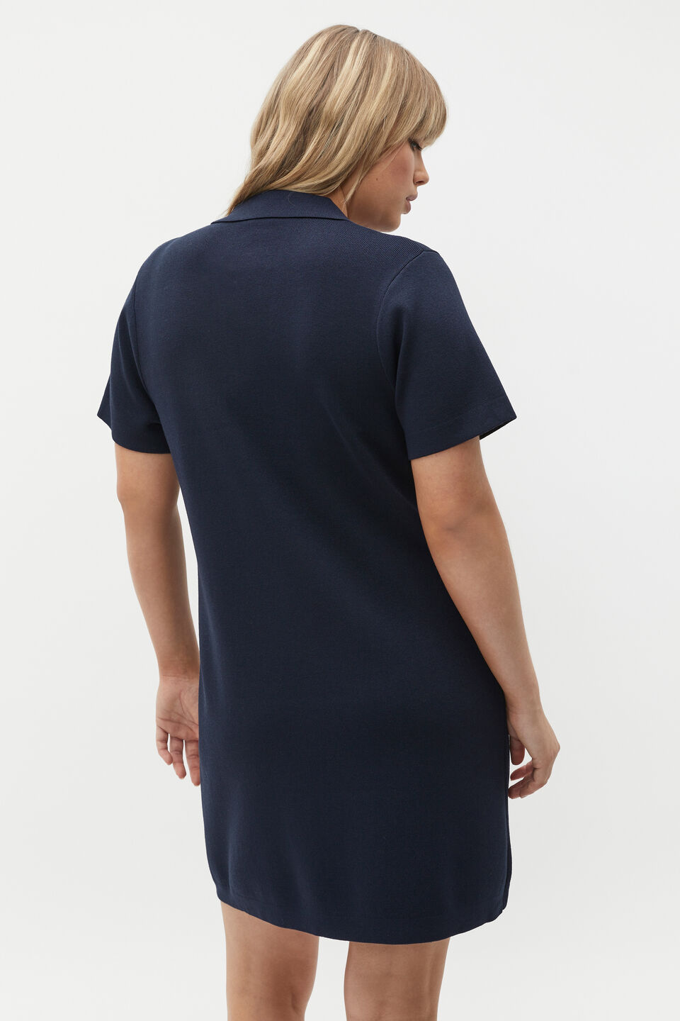 Crepe Knit Collared Mini Dress  Midnight Sky