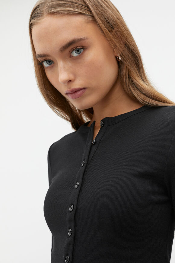 Henley Half Sleeve Top  Black  hi-res
