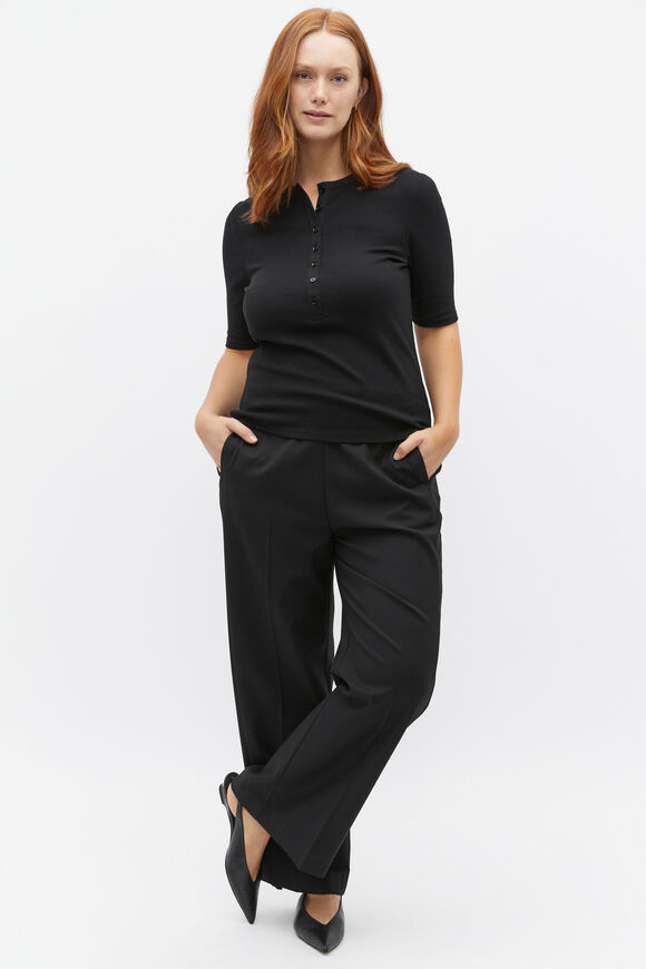 Henley Half Sleeve Top  Black  hi-res