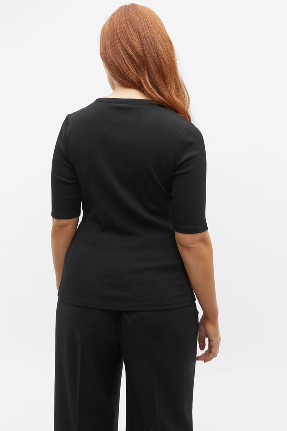 Henley Half Sleeve Top  Black  hi-res