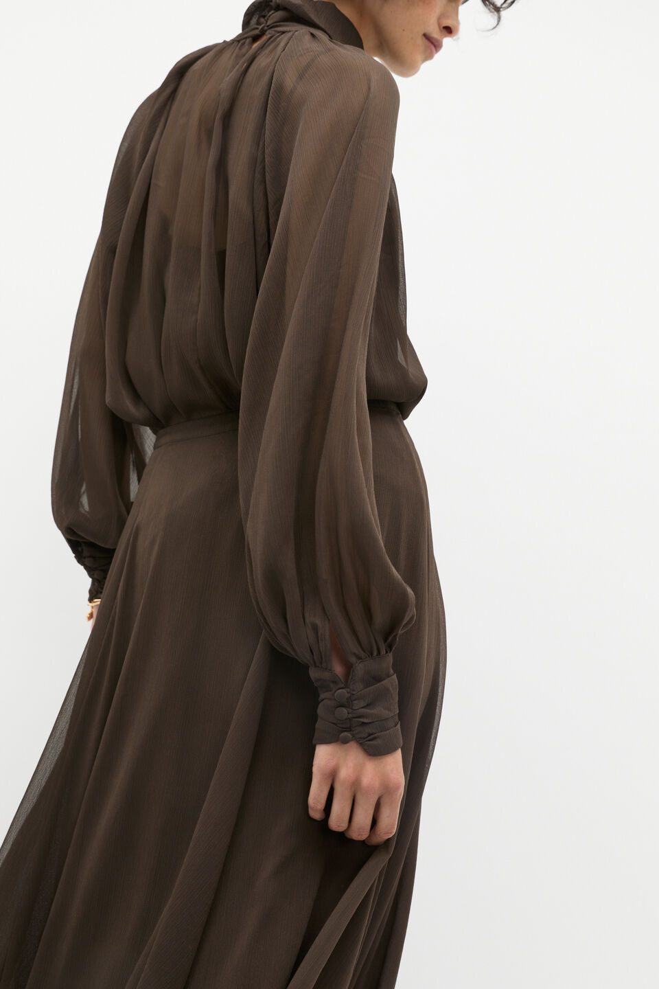 Chiffon Mock Neck Blouse  Dark Espresso