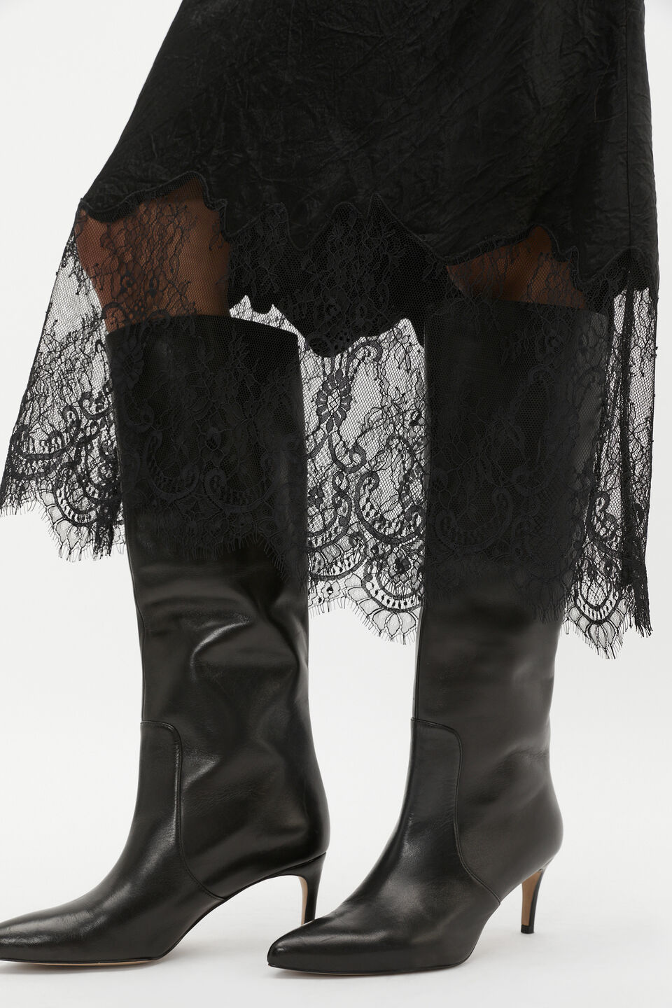Lace Detail Midi Skirt  Black