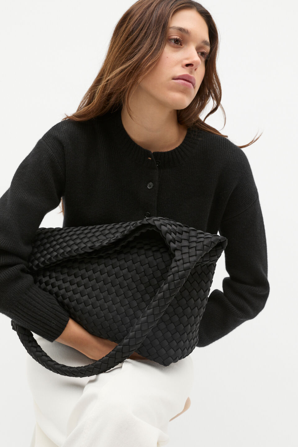 Woven Textured Tote  Black