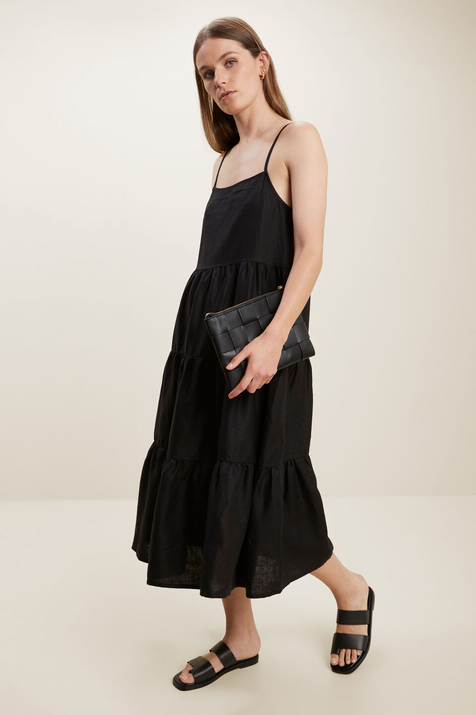 Tiered Linen Dress  Black