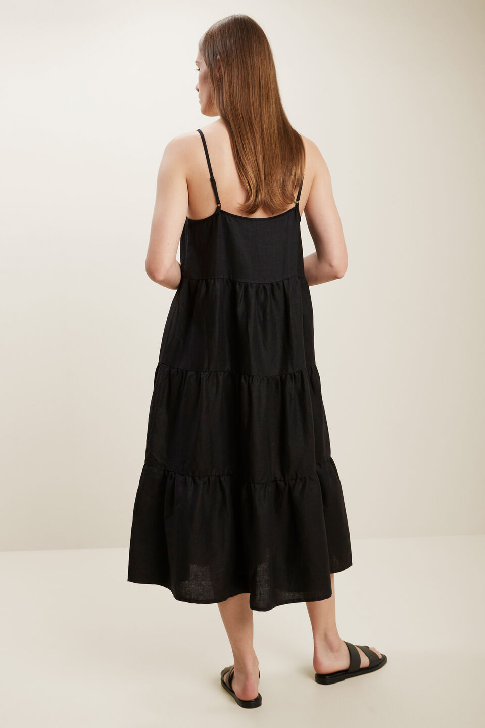 Tiered Linen Dress  Black