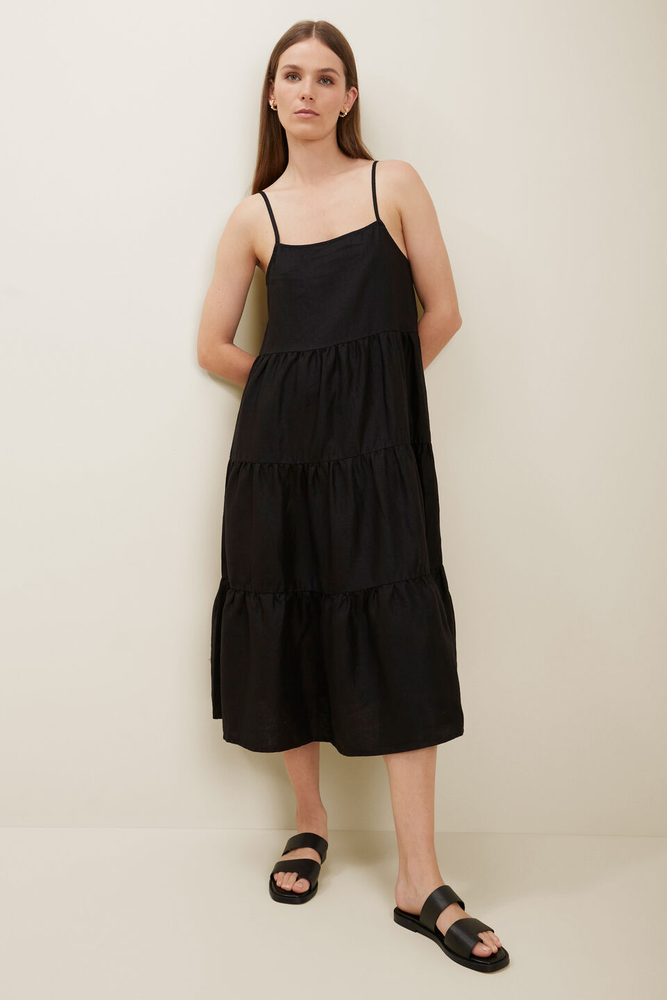 Tiered Linen Dress  Black