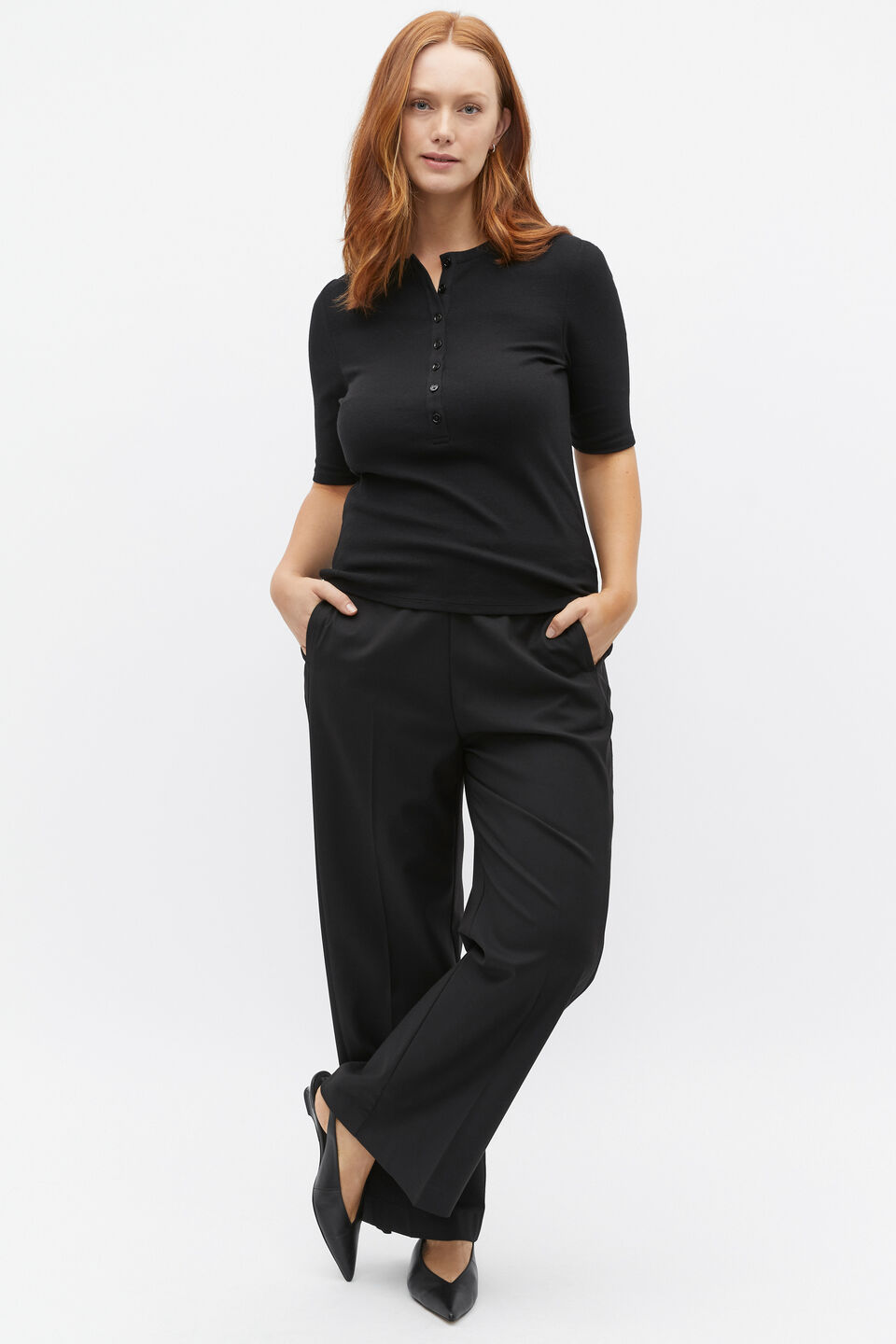 Henley Half Sleeve Top  Black