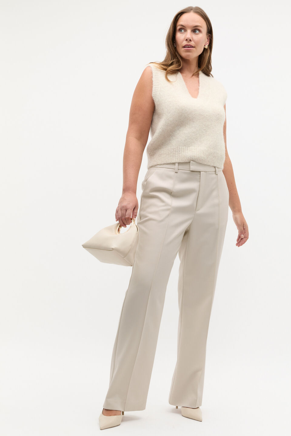 Lofty V Neck Vest  Oat Marle
