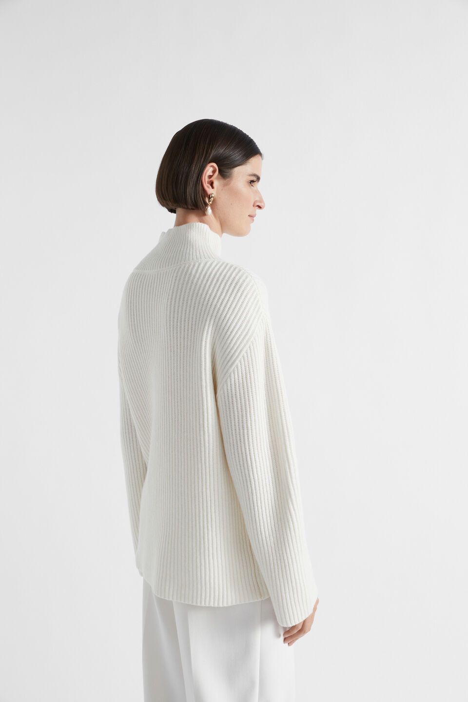 Wool Blend Wrap Neck Knit  Cloud Cream