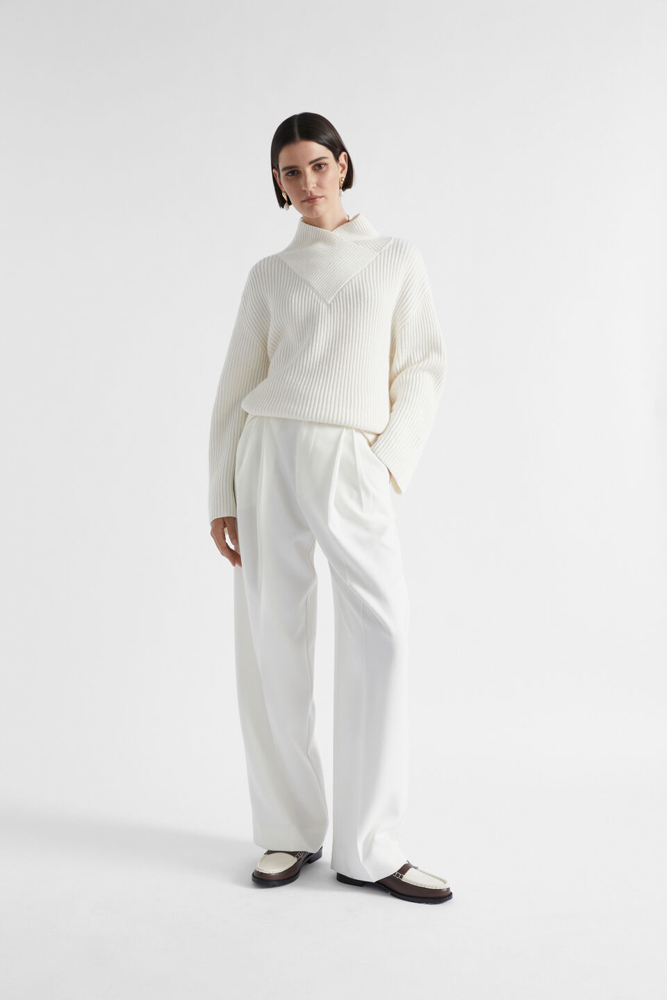 Wool Blend Wrap Neck Knit  Cloud Cream