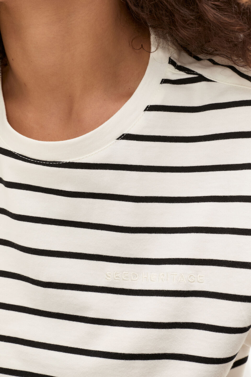 Heritage Embroidered Tee  Cloud Cream Stripe