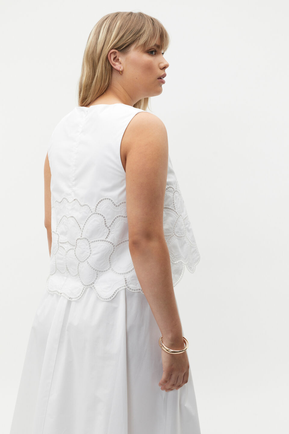 Lace Broderie Shell Top  Whisper White