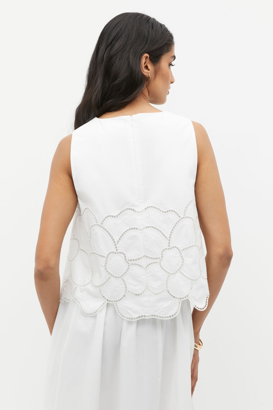 Lace Broderie Shell Top  Whisper White