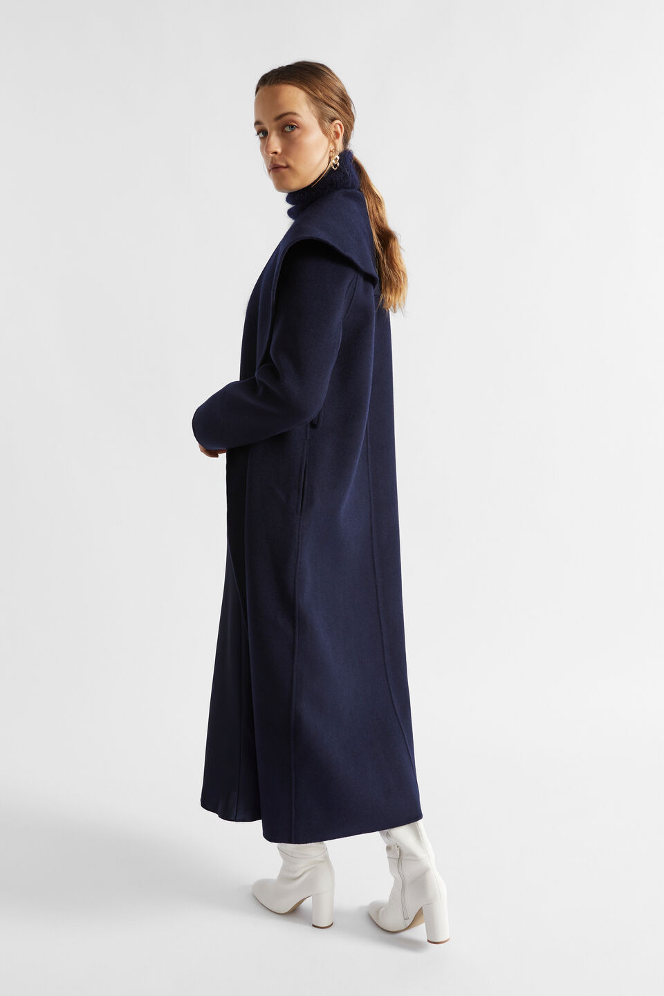 Wool Blend Full Length Coat  Midnight Sky