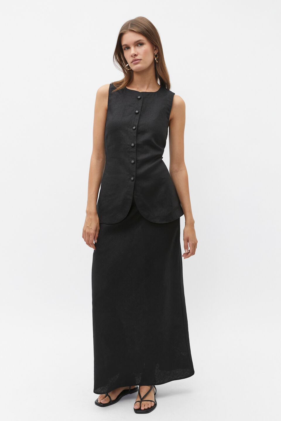 Linen Vest Top  Black