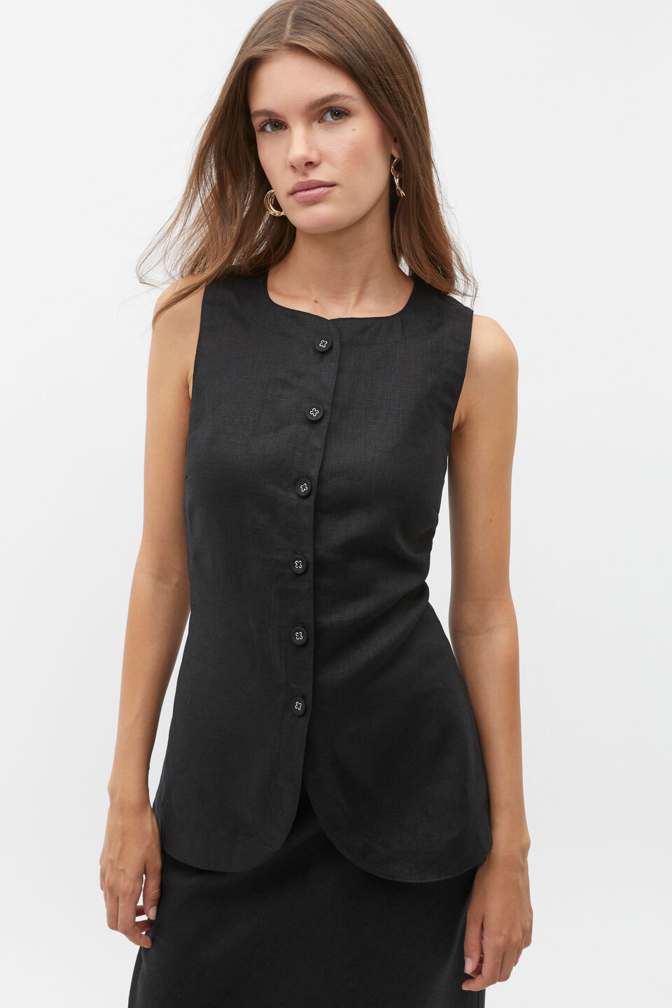 Linen Vest Top  Black
