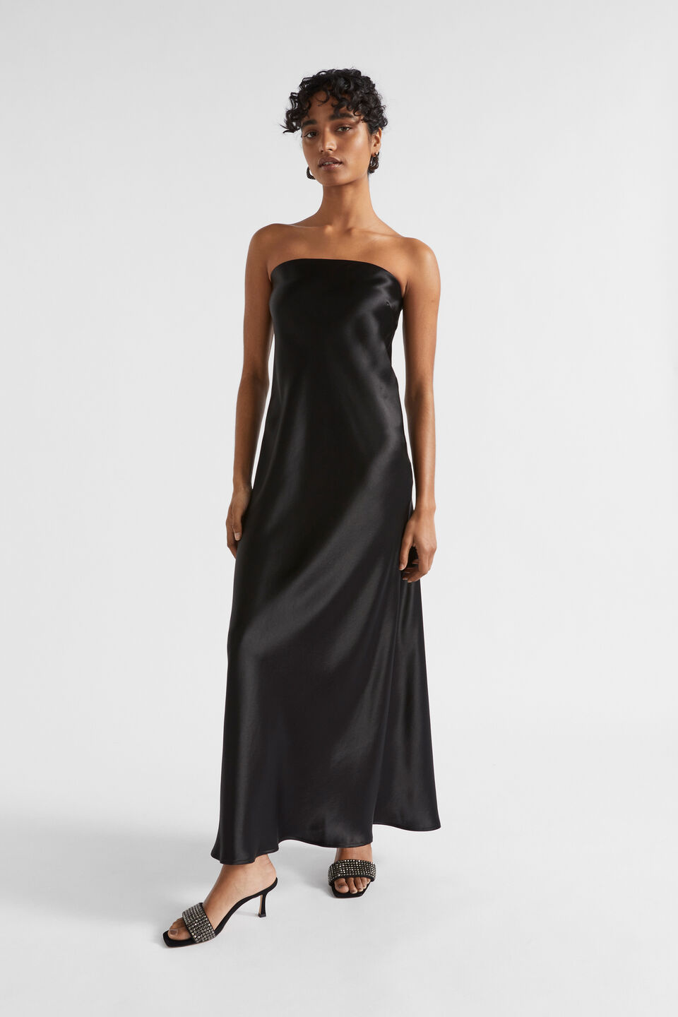 Satin Strapless Maxi Dress  Black