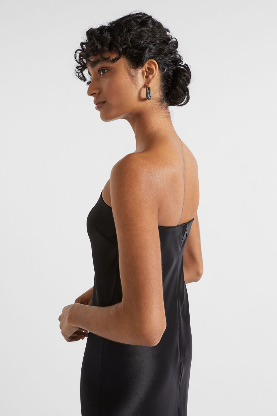 Satin Strapless Maxi Dress  Black