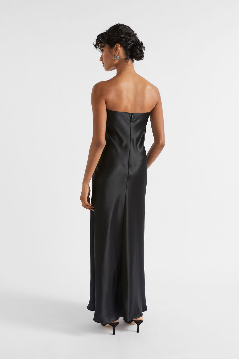 Satin Strapless Maxi Dress  Black