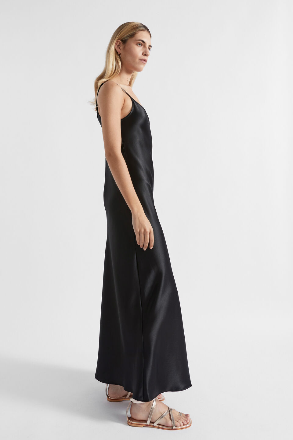 Satin Maxi Slip Dress  Black