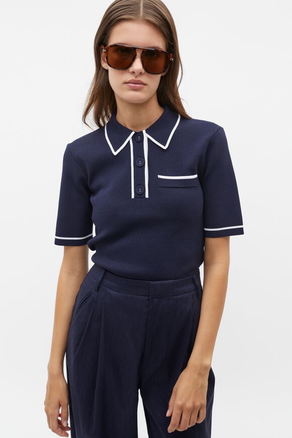 Crepe Knit Tipping Polo  Midnight Sky  hi-res