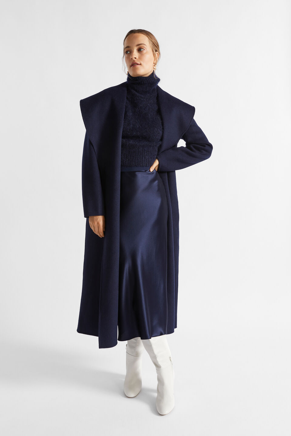 Wool Blend Full Length Coat  Midnight Sky