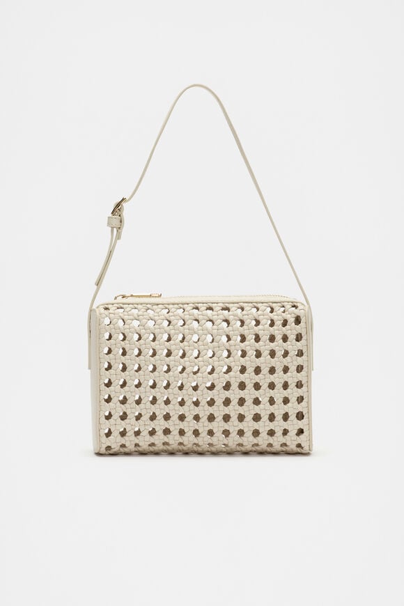 Leather Woven Shoulder Bag  Cream  hi-res