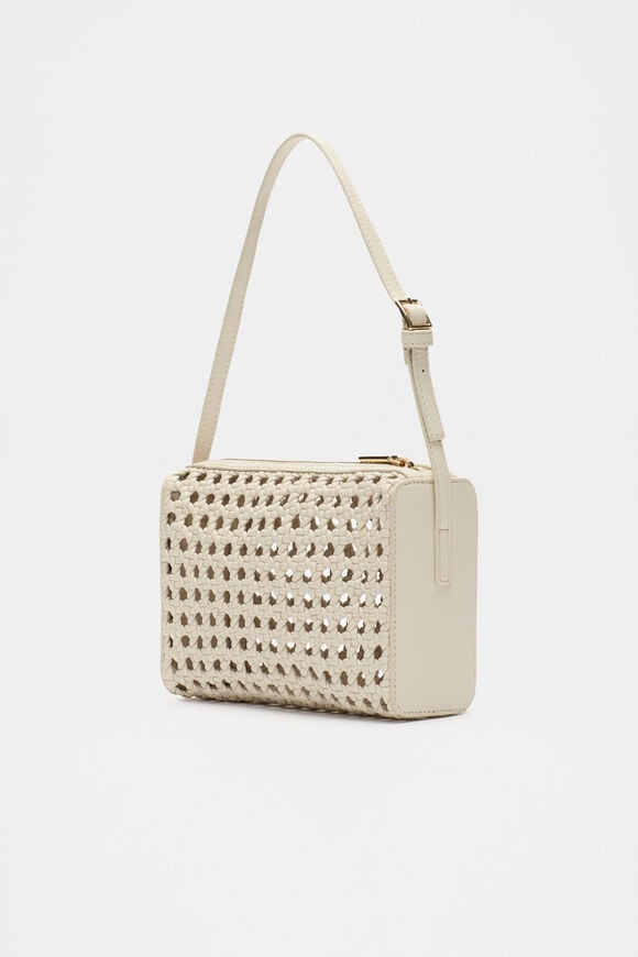 Leather Woven Shoulder Bag  Cream  hi-res