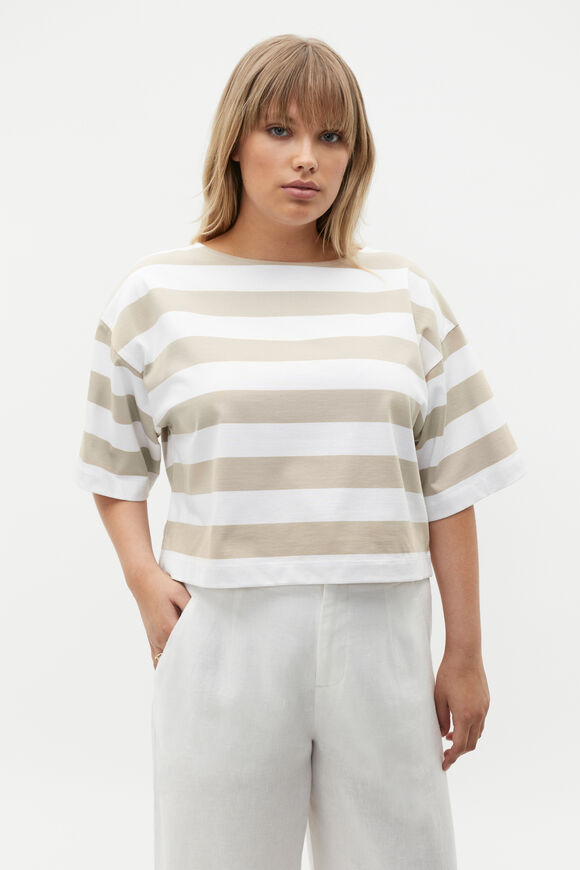 Boxy Boat Neck Tee  Cool Sand Stripe  hi-res